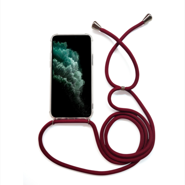 Handycase mit Kordel für iPhone-Modelle iPhone 12 / 12pro-Dunkelrot / Silber